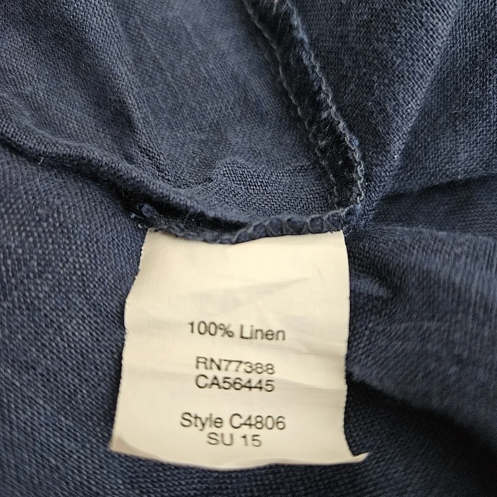 J.CREW Shirt Linen Navy Blue Scalloped Eyelet Tulip Back Short Sleeve Top 0
